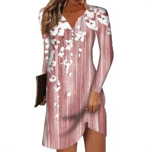 Casual Dresses Elegant Woman Floral Flower Printed V Neck Long Sleeve Straight Fashionable Clubs Dress Sale Sal Suit For Ladies Vestidos