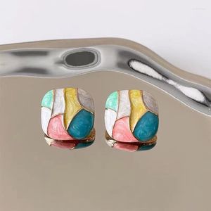 Stud Earrings Irregular Patchwork Candy Color Enamel Oil For Women Party Fashion Korean Jewelry Geometry Square Gift