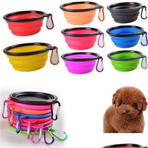 Dog Bowls Feeders Wholesale Pet Portable Travel Collapsible Cat Feeding Bowl 350Ml Water Dish Sile Foldable Feeder Drop Delivery Hom Dhm9K
