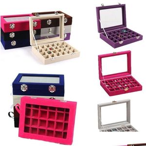 Jewelry Boxes 24 Grids Black Rose Red Veet Box Rings Earrings Necklaces Makeup Holder Case Organizer Women Jewelery Storage 220309 Dro Dhrpc