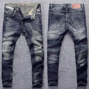 Jeans Masculino Estilo Italiano Moda Masculino Retro Preto Azul Stretch Ajuste Justo Rasgado Vintage Designer Casual Calça Denim Hombre