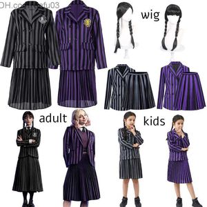 Theme Costume Children's Wednesday Adams Wednesday Role Play Costume Halloween Carnival Set Black Dress Role Play Z230805