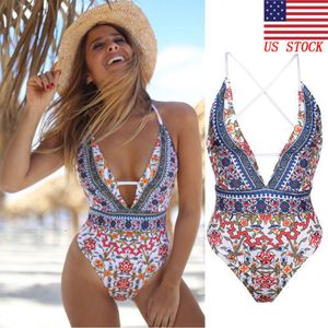 Kobiety Jumpsuits Rompers U Backless Seksowne bohemijskie jednoosiece Solid Retro Triangle Swimwear 230804