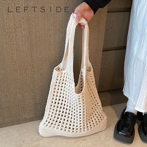 Evening Bags LEFTSIDE Weave Knitting Shoulder for Women Woven Light Weight Big Shopper Shopping Tote Bag Casual Crochet Handbag 230804