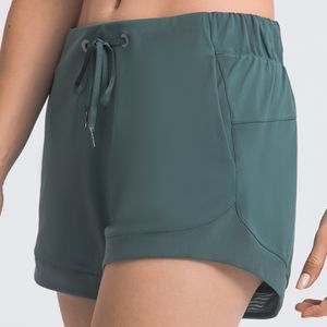 L_2022 Pantaloncini da yoga in tinta unita Pantaloncini sportivi con coulisse Cinchable Pantaloni sportivi ad asciugatura rapida