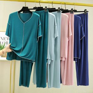 Kvinnors sömnkläder FDFKLAK Modal Leisure Set Solid Color Sale Women Home Wear 2023 Summer Short Sleeped Nightwear L-3XL Loose