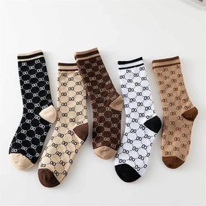Designer-Socken für Damen und Herren, Marke, Socken, Briefdruck, Damen, Calcetines, 5 Stück, Box277P
