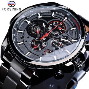 Wristwatches Forsining Three Dial Calendar Stainless Steel Men Mechanical Automatic Wrist Watches Top Brand Luxury Military Sport Male Clock 230804