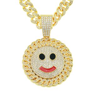 Hip Hop Men Rapper Diamond Pendant Necklace Shiny Smile Sun Flower Pendant Micro-Inset Zircon Jewelry Night Club Accessory TREEATER COPERBONE Cuban Chain 1648