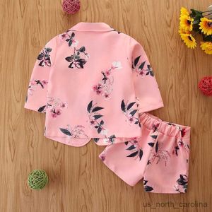 Jackets Baby Girl Floral Casat Shorts Terne Fall Slave Sleeve Botões de colarinho esportivo Party formal casual desgaste 9m-5y R230805