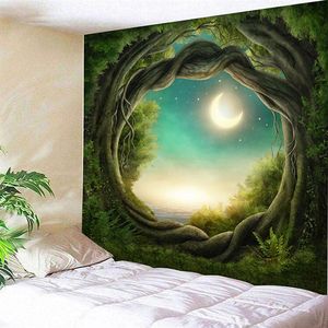 3D Forest Tapestry Nature Tree Art Hole Large Carpet Wall Hanging Tapestry Mattress Bohemian Rug Blanket Camping Tent Tablecloth W229Q
