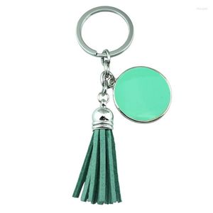 Keychains Round Emamel Blank Tassel Keychain 2023 Fashion Women Bag Accessories Charm smycken Nyckelringar