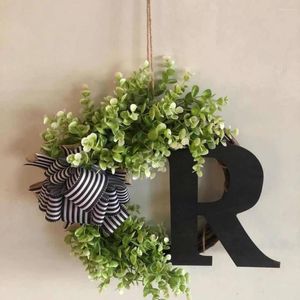 Decorative Flowers Attractive Bow Letter Garland Burr Free Doorplate No Fading Decorate Last Name Year Door Wreath