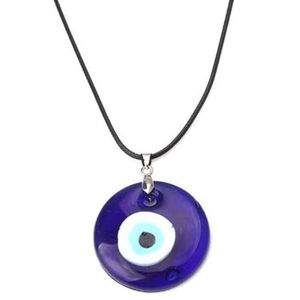 Antique Deep Sea Blue Evil Eye Pendant Necklace Turkish Blue Eye Choker Glass Eye Leather Rope Chain Jewelry Gift