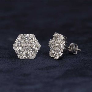 Iced Out VVS Diamond Moissanite 925 Sterling Silver Flower Stud örhängen