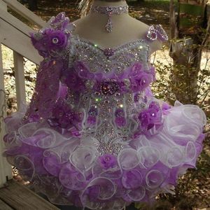 Organza Mini Cupcake Toddler Flower Girl Dresses Beaded Rhinestones Layered Ruffles Piping Cupcake White Little Glitz Girls Pagean274v