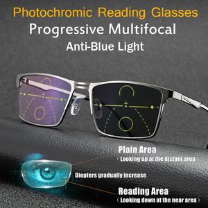 Reading Glasses Multifocal Pochromic Reading galsses Progressive Anti-Blue Light Color changing Reading Glasses Full frame Diopter 0 To 6.0 230804