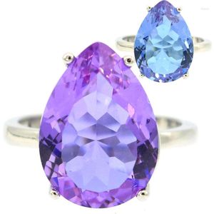 Klusterringar 18x13mm Luxury Water Drop Zultanite Color Changing Alexandrit Topaz 925 Silver Ring for Women