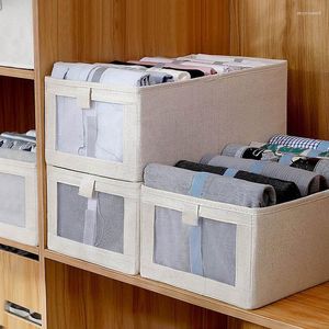Storage Bags Clothes Bag Foldable Bin Closet Organizer Sturdy Fabric Clear Window For Coats T-shirts Book Underwear