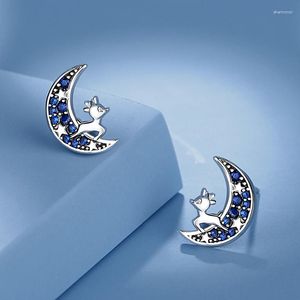 أقراط مسمار Cyj الأوروبية S925 Sterling Silver Blue Cz Elk Moon for Women Birthday Party Gift Jewelry