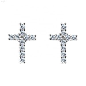 Hip Hop Iced Out Men Gold 14k 18K Plated GRA VVS Moissanite Cross Earrings