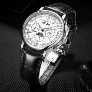 Другие часы Corgeut Moon Phase Brстопишные часы 42 мм топ -бренд Механический белый циферблат Серебряный годовой день года неделя 316L SS Case Automatic Watch Men 230804