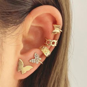 Hoop Earrings 5 PCS Gold Plated Adjustable Ear Cuffs For Women Girls No Piercing Cartilage Dainty Butterfly Wrap Jewelry Set