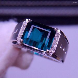 Klusterringar e426 fina smycken verklig ren 18 k guld naturlig blå turmalin ädelstenar 4.3ct diamanter mans bröllopsman