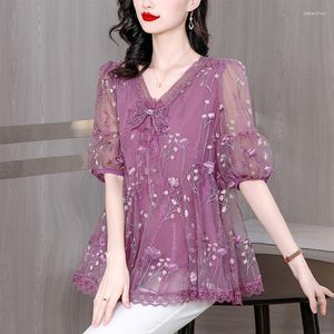 Blusas femininas bordadas top estilo verão cara senhora meia-idade mãe ocidentalizada camisa pequena tamanho grande roupas be