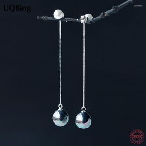 Dangle Earrings Fashion Box Chain Long Simulated Pearl Drop For Women Real 925 Sterling Silver Jewelry