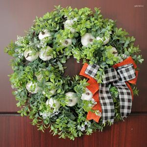 Decorative Flowers Simulated Flower Wreath Wall Hanging Home Bow Knot White Pumpkin Decoration Holiday Door Ornament Farmhouse Decor