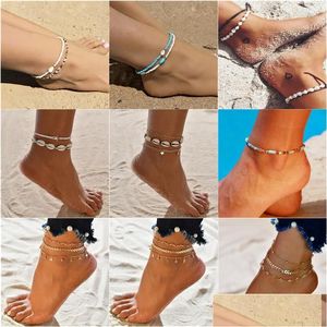 Headpieces Anklets 19 Style ankelts for Women Girl Summer Jewelry Natural Shell Beads Anklet Gold Color Link Chain Ankle Armband Drop DHGLB