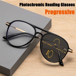 Reading Glasses Sports Progressive Pochromic Reading Glasees Unisex Multifocal Resin Lense Prescription Glasses Anti-blue light Glasses 230804