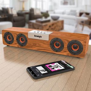 Smalody S90 Haut-parleur Bluetooth TWS sans fil 20W Barre de son Caisson de basses en bois Haut-parleur d'ordinateur stéréo en bois TV Barre de son TF FM Radio234V