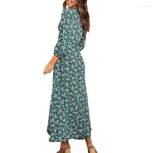 Casual Dresses Dress for Women Chiffon Long Floral Print Lantern Sleeve A-Line Maxi Vestidos Autumn Elegant Vintage V Neck