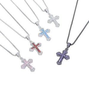 New fashion designer 5 colors mini cross Charm pendant Necklace Hip hop Women men full paved 5A Cubic Zirconia Party gift jewelry