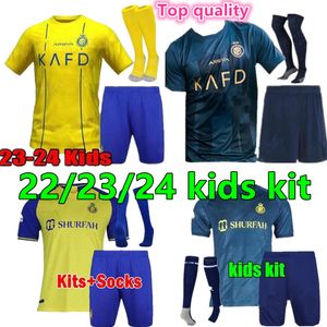 23 24 Camisas de futebol do Al Nassr FC Ronaldo Kids Kit uniforme infantil 2023 Home amarelo CR7 meninos Camisa de futebol T Al-Nassr terceiro quarto MARTINEZ GHAREEB Arábia Saudita