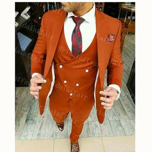 Nuovo design Custom Made arancione rosso Groomsmen Abiti da sposa per uomo Smoking dello sposo Abito da uomo Business 3 pezzi Abito da festa Giacca Pantaloni242f