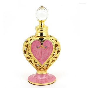 Storage Bottles 2pcs/lot 12ml Heart Shape Crystal Metal Arab Bottle With Plastic Diamond Glass Empty For Wedding Decor