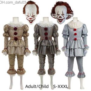 Temadräkt Halloween Costume Clown Pennywises rollspel kommer Stephen King's Horror Clowns Mask Suit Party Oldut Children's Costume Z230805