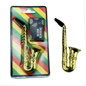 Deluxe Sax Saxophone Metal Smoking Pipes Dry Herb Tobacco Wax Hand Pipe Gold Portable Cigar Device