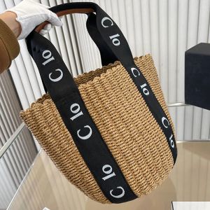 Women Beach Straw Bag Summer Tote Bags Vegetable Basket Bucket Large Capacity Vacation Woven Shoulder Handbag Travel Totes Purses