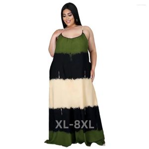 Plus Größe Kleider Frauen Maxi Große Lose Kontrast Farbe Sling Print Damen Kleidung Mode Lässig 3xl 4xl 5xl 6xl