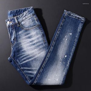 Männer Jeans Ly Designer Mode Männer Hohe Qualität Retro Blau Elastische Slim Fit Gemalt Zerrissene Marke Vintage Hosen Hombre