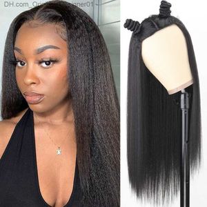 Synthetic Wigs Yaki Straight Hair Synthetic Wig Women's Long Twisted African Hair Wig Women's Glueless Soft Black Twisted Straight Wig Z230809