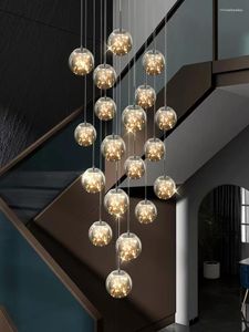 Lampadari Luci Scale postmoderne LED Villa Loft El Lobby Arte sospesa di lusso Soggiorno Decorazioni per la casa Lampada in vetro