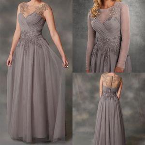 Enkel Aline Grey Chiffon Mother of the Bride Dresses With Jacket Applique Lace Dresses Evening Wear Wedding Gästklänning235b