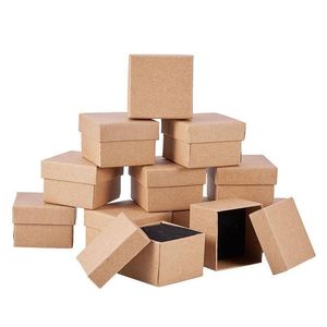 Pudełka z biżuterią 24pcs Kraft Box Prezentowa karton podarunkowy do pierścienia Naszyjnik Prezenty Women Prezenty Opakowanie z gąbką wewnątrz MX200810 Dostarcz Dhm8n