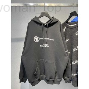 Erkek Hoodies Sweatshirts Tasarımcı Ailesi B WFP Gıda Planı Fırçalanmış Köpük Baskı Paris Band Siyah Kazak Hoodie NH75