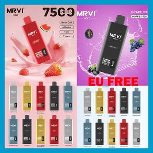 Original Mrvi Holy 7500 Puffs Einweg-Vape-Pen E-Zigarettengerät mit 600-mAh-Akku, 15-ml-Pod, vorgefüllte Kartusche, wiederaufladbar, EU-freie Netzspule mit Bildschirmanzeige
